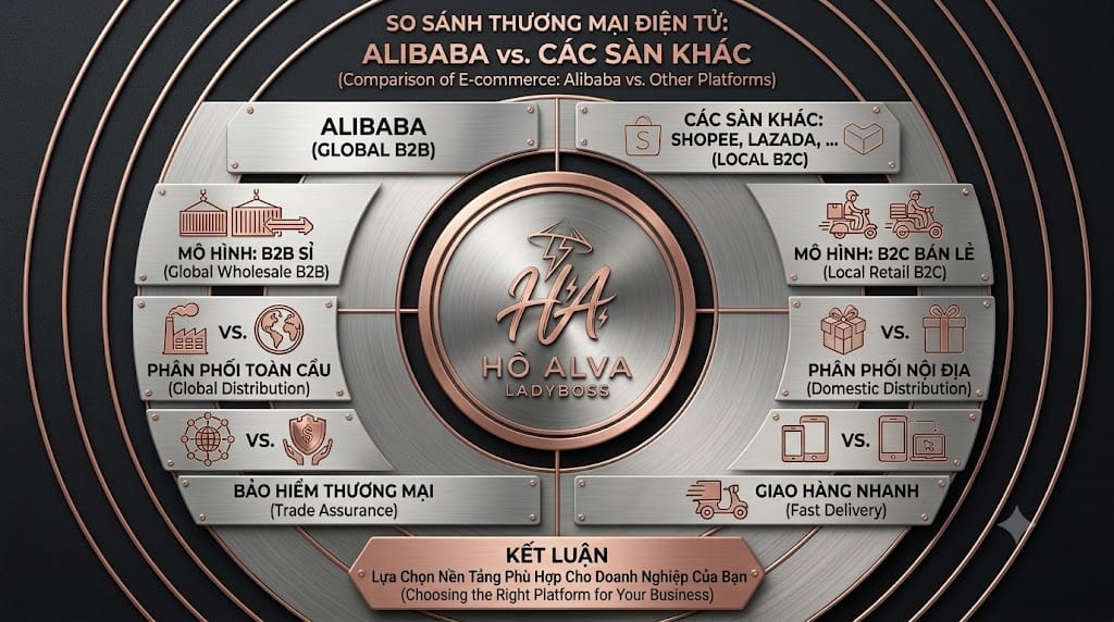 So sánh Alibaba và các sàn TMĐT khác như Shopee, Lazada,... - Comparison between Alibaba and Other E-commerce Platforms (Shopee, Lazada, etc.)