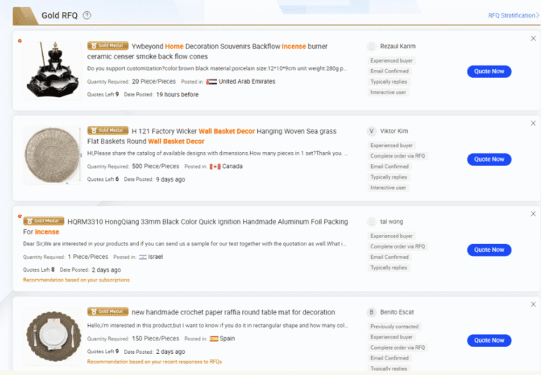 Seller writing a personalized RFQ quote with product specs, MOQ, and lead time details