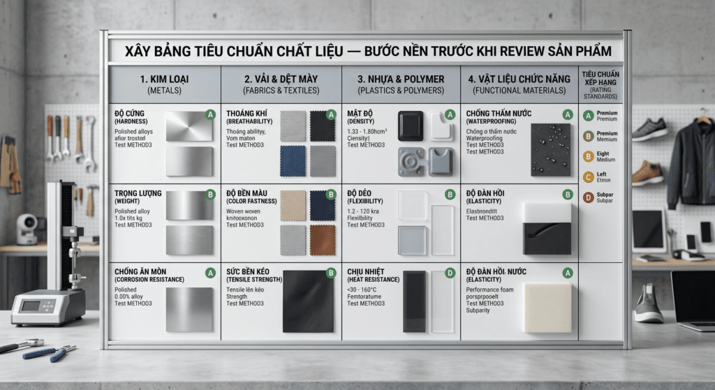 Xây bảng tiêu chuẩn chất liệu — bước nền trước khi review sản phẩm